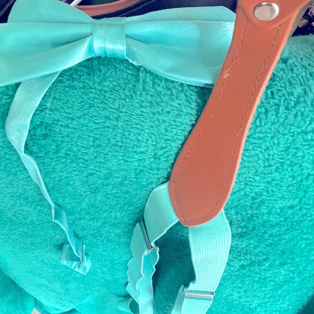 Boys aqua/turquoise bow tie and suspenders